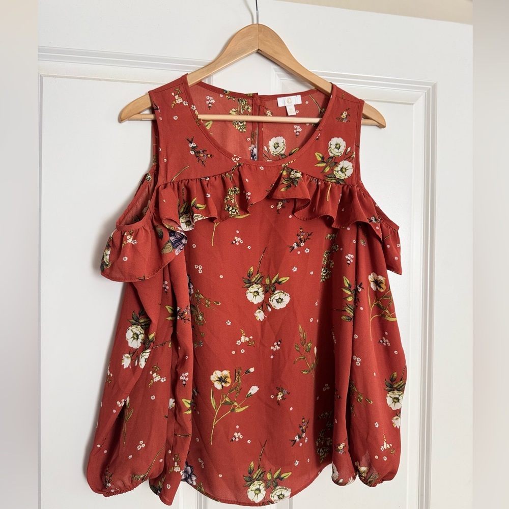 Charming Charlie Floral Cold Shoulder Blouse